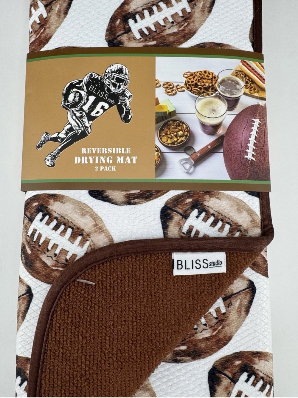 FOOTBALL ~ 2 Pack Reversible Drying Mat For Kitchen Counter ~ 16” x 19”